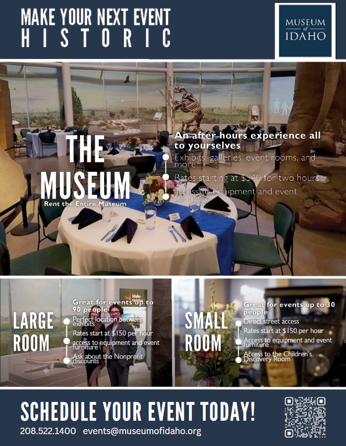 Second Museum of Idaho event rental layout with room photographs and rates